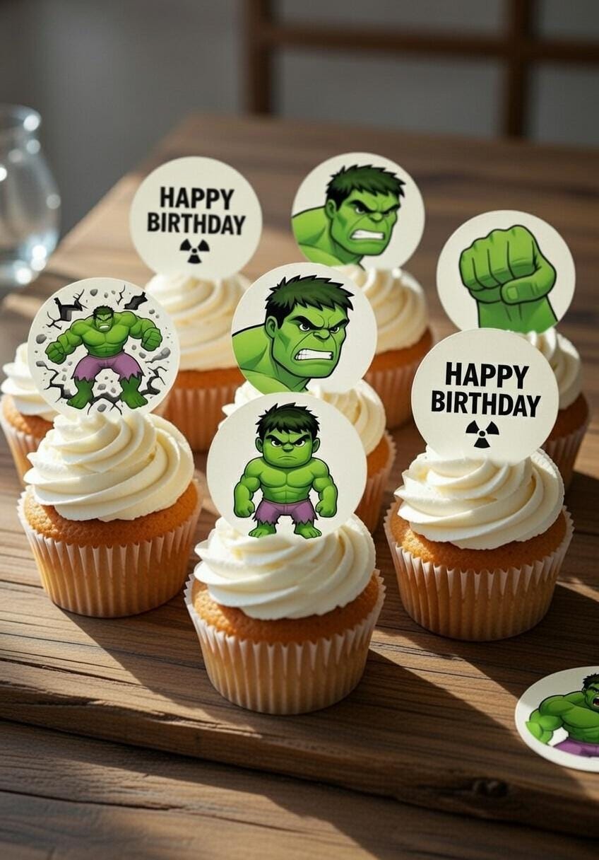 Hulk Cupcake Toppers | Superhero Birthday Cupcake Decorations | Printable Hulk Party Toppers | Instant Download