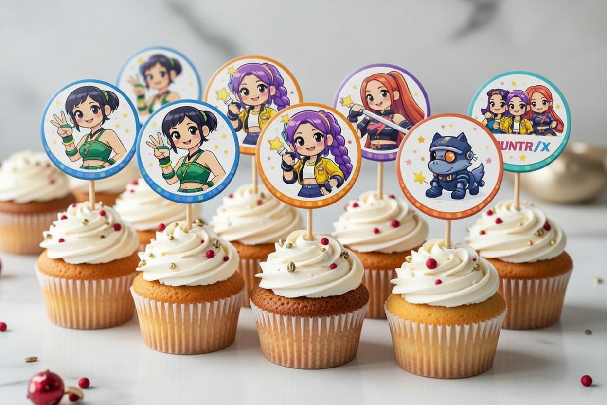 HUNTR/X Cupcake Toppers Printable | K-Pop Party Decor | Anime Style Birthday Toppers | Instant Download