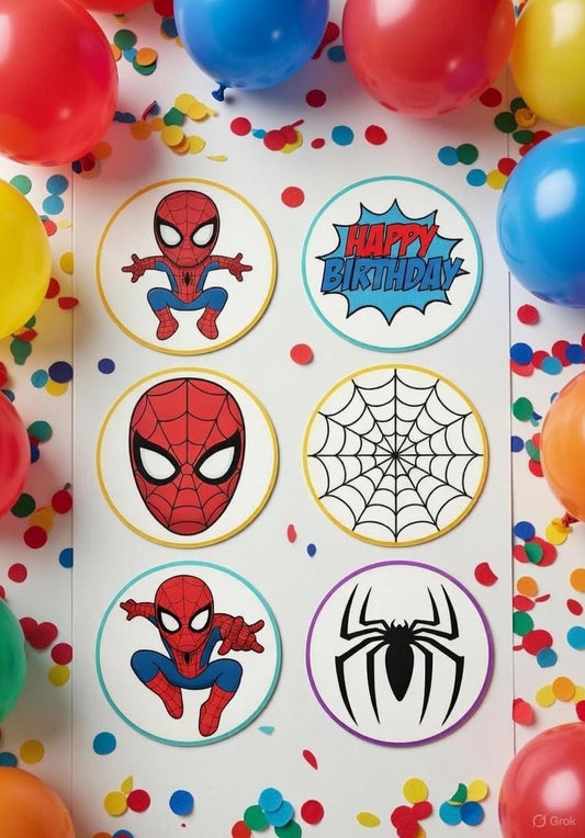 Spider-Man Cupcake Toppers | Superhero Birthday Party Printables | Editable Canva Template