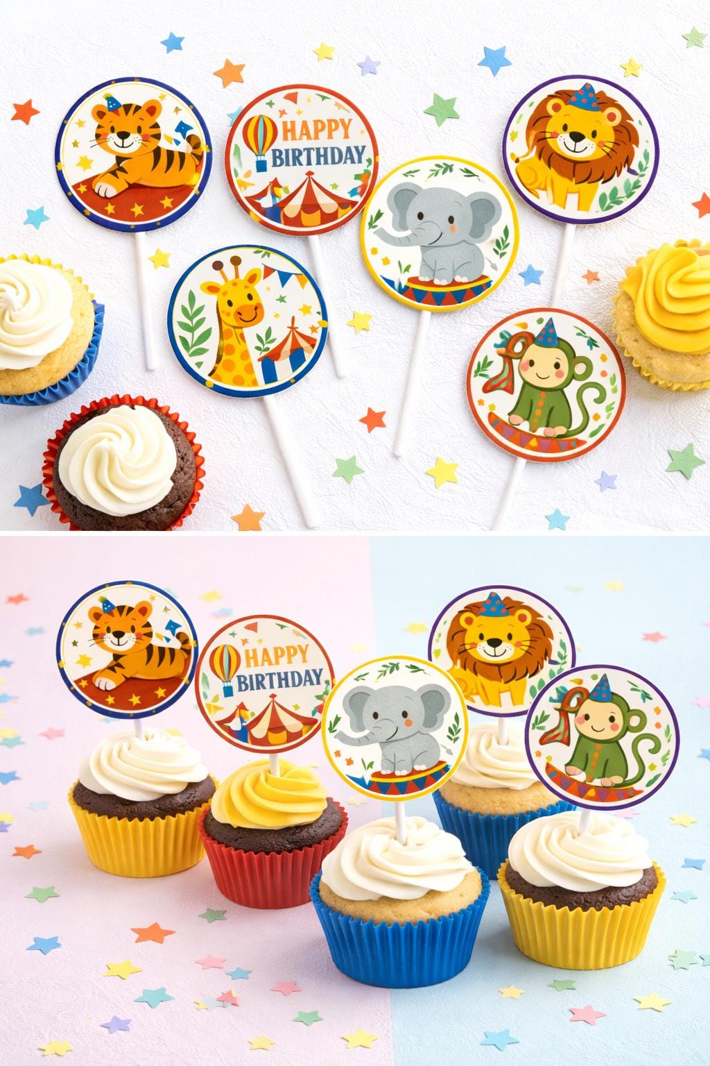 Circus Birthday Cupcake Toppers | Carnival Party Decorations | Editable Printable Cupcake Toppers | Digital Download