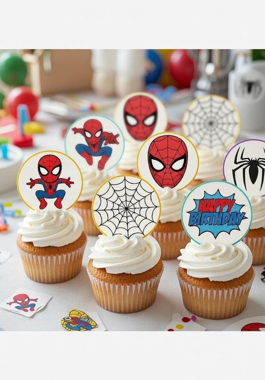 Spider-Man Cupcake Toppers | Superhero Birthday Party Printables | Editable Canva Template
