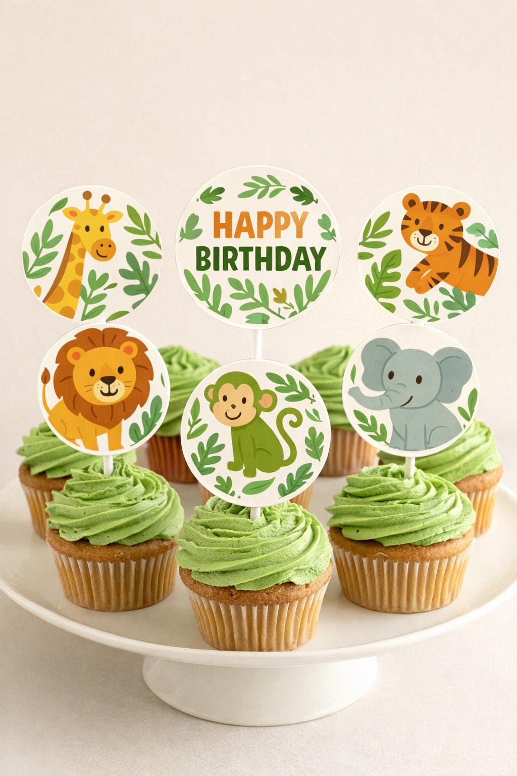 Jungle Birthday Cupcake Toppers Printable | Safari Party Food Picks | Instant Download