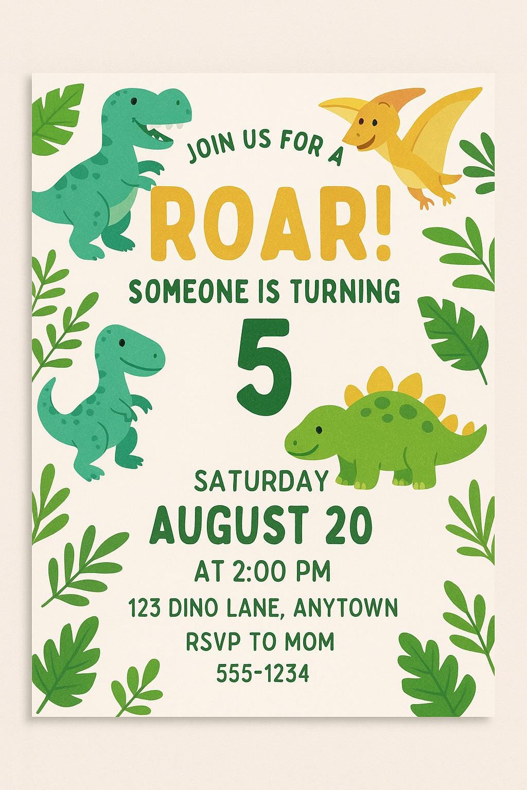 Dinosaur Birthday Invitation | Editable Canva Template | Printable Digital Download