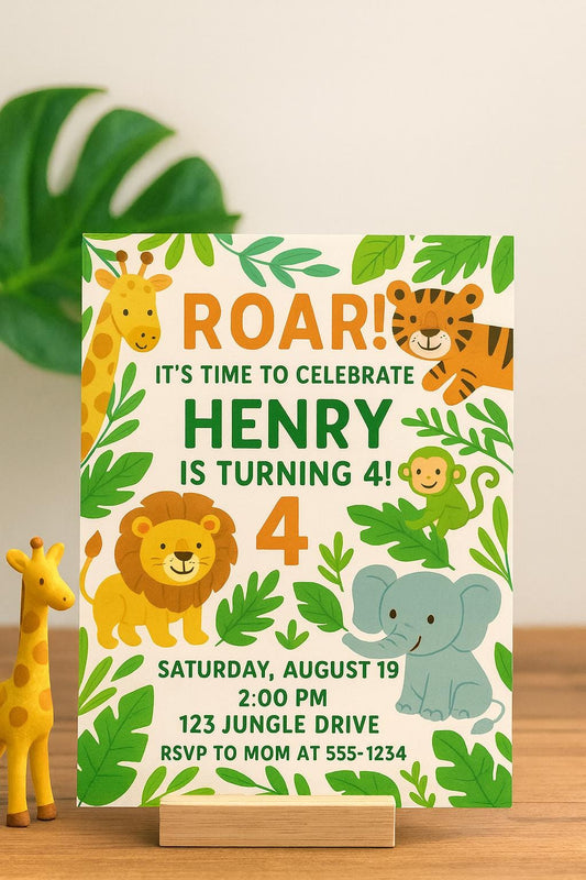Jungle Safari Birthday Invitation | Editable Canva Template (Digital Download)