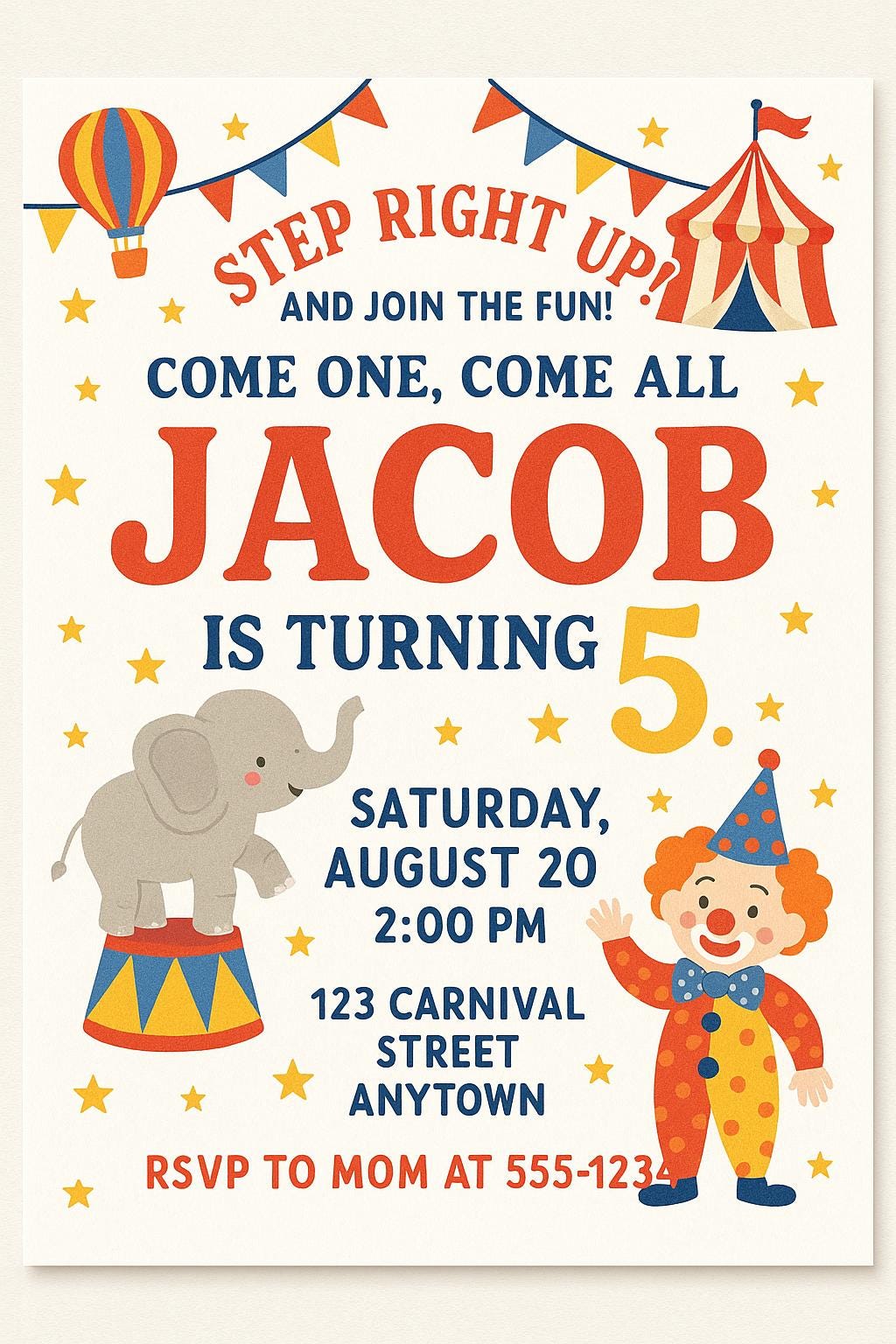 Circus Carnival Birthday Invitation | Editable Canva Template | Big Top Party Invite
