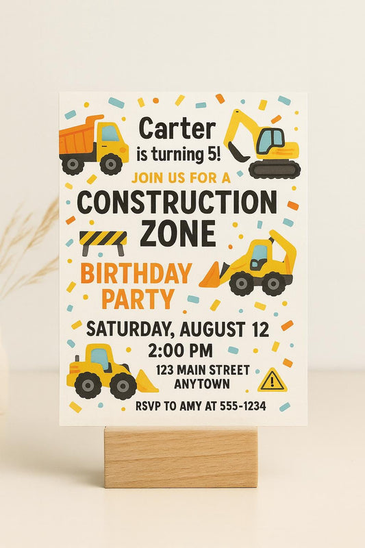 Construction Zone Birthday Invitation | Editable Canva Template | Dump Truck Party Invite