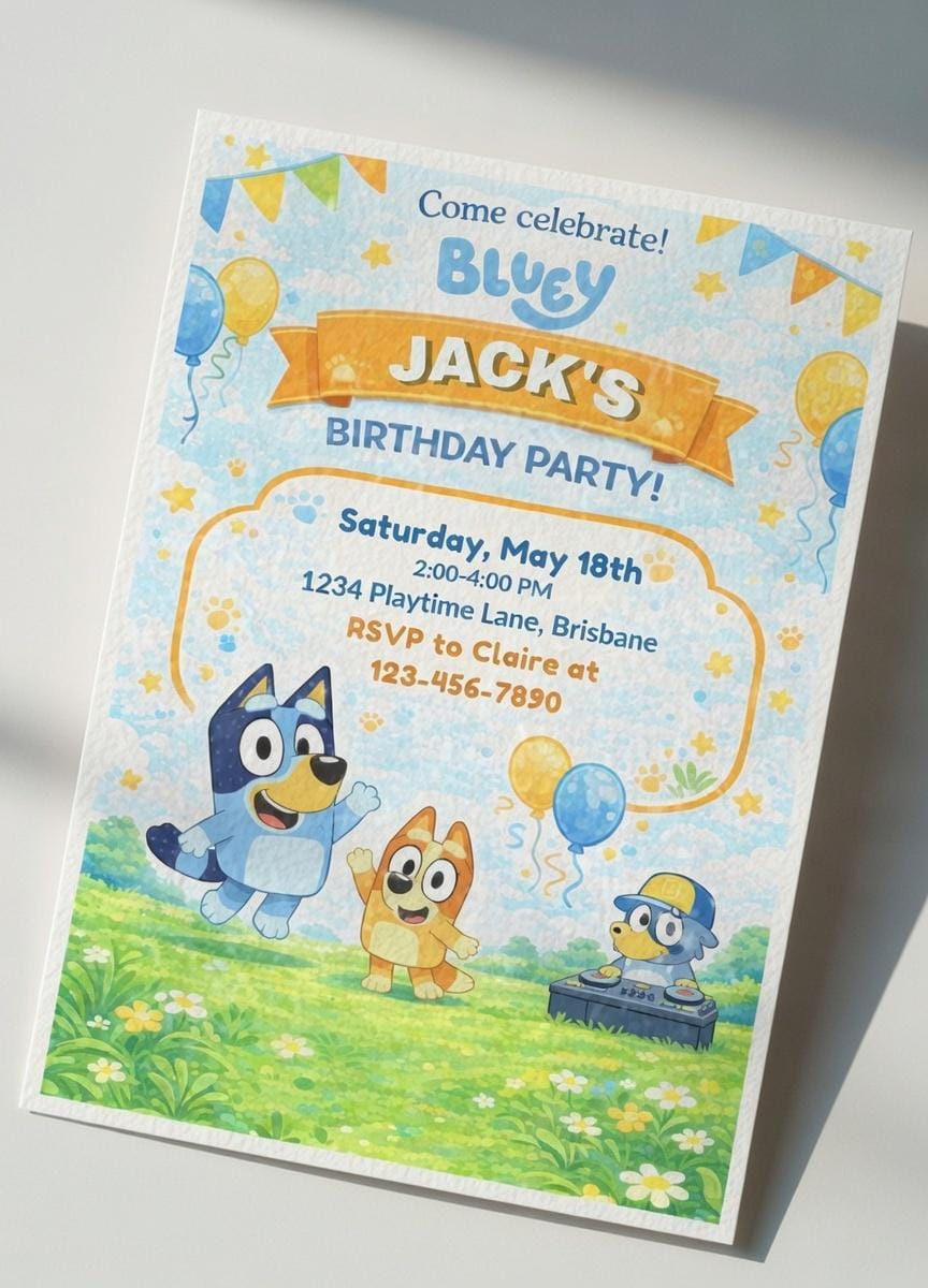 Editable Bluey Birthday Invitation | Kids Party (Digital Download)