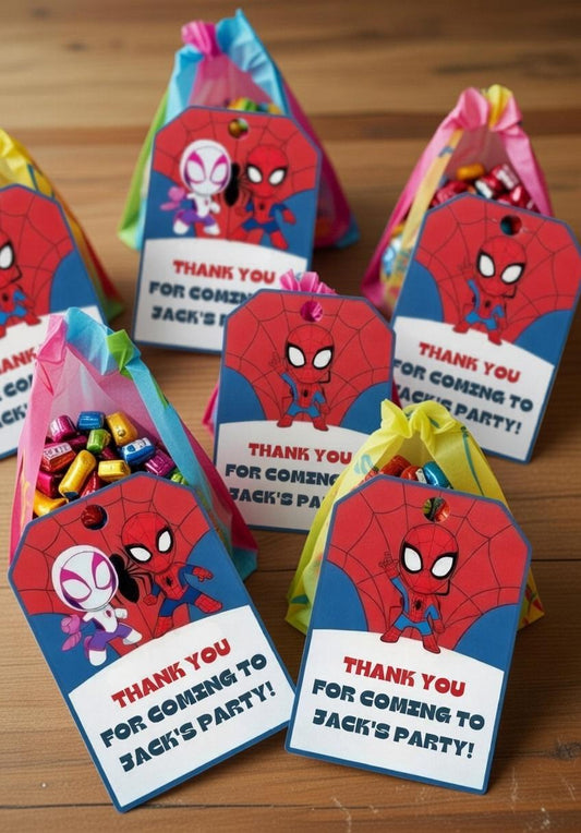 Spider-Man Party Favour Tags | Thank You Cards | Editable Canva Template | Superhero Birthday Printables