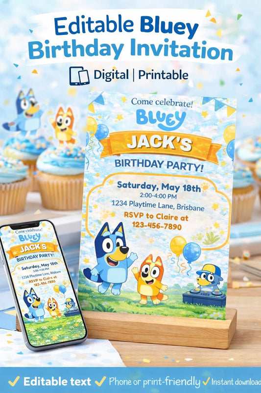 Editable Bluey Birthday Invitation | Kids Party (Digital Download)