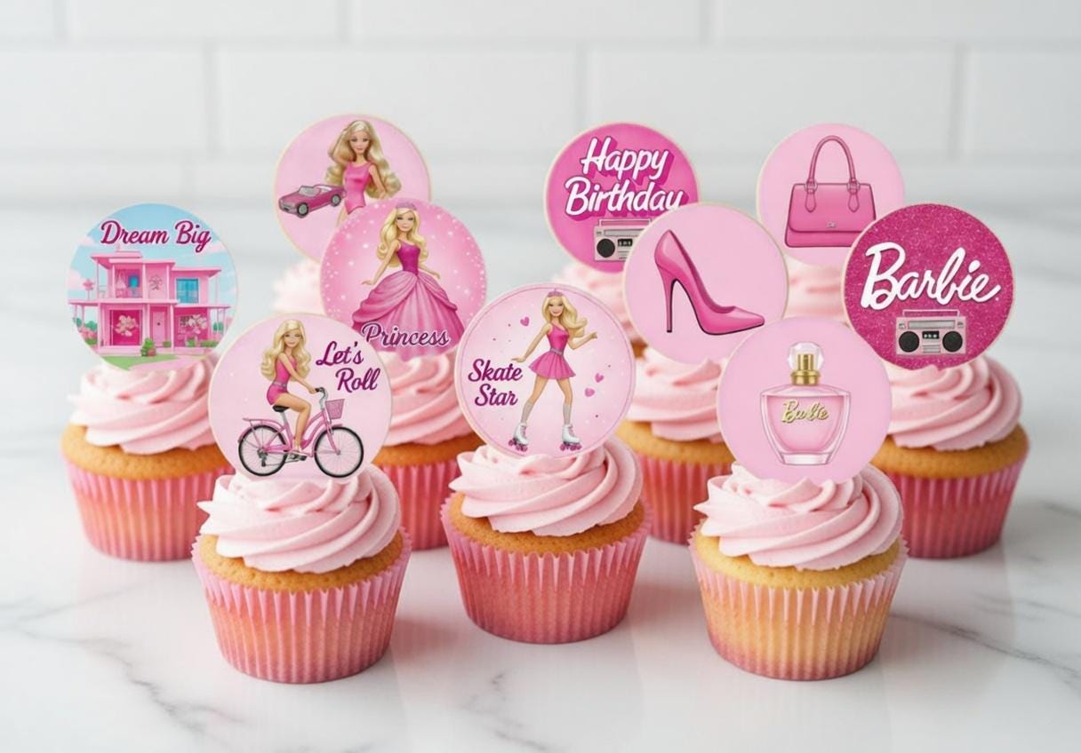 Barbie Cupcake Toppers | Barbie Birthday Party Decorations | Pink Party Cupcake Toppers | Printable | Instant Download