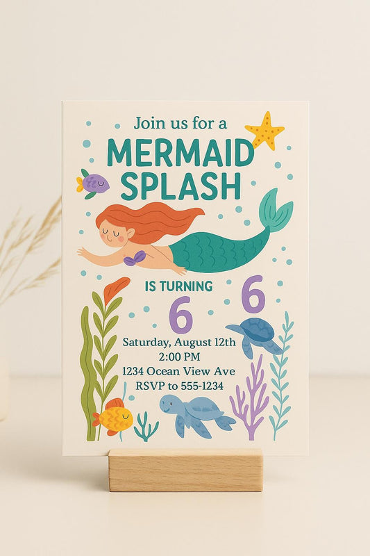 Mermaid Splash Birthday Invitation | Editable Canva Template | Printable Kids Party Invite