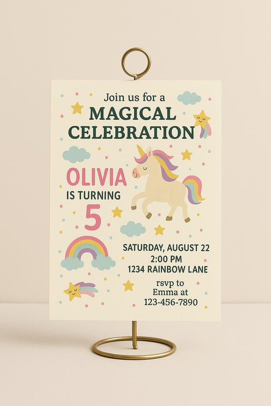 Unicorn Birthday Invitation | Rainbow Party, Editable Template (Digital Download)