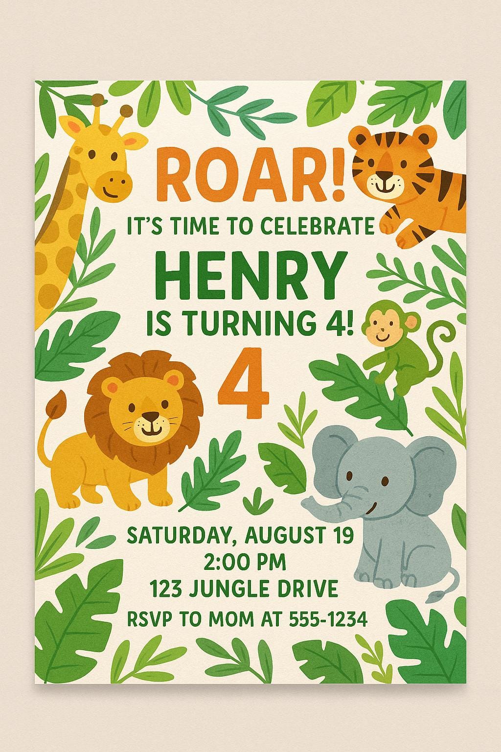Jungle Safari Birthday Invitation | Editable Canva Template (Digital Download)