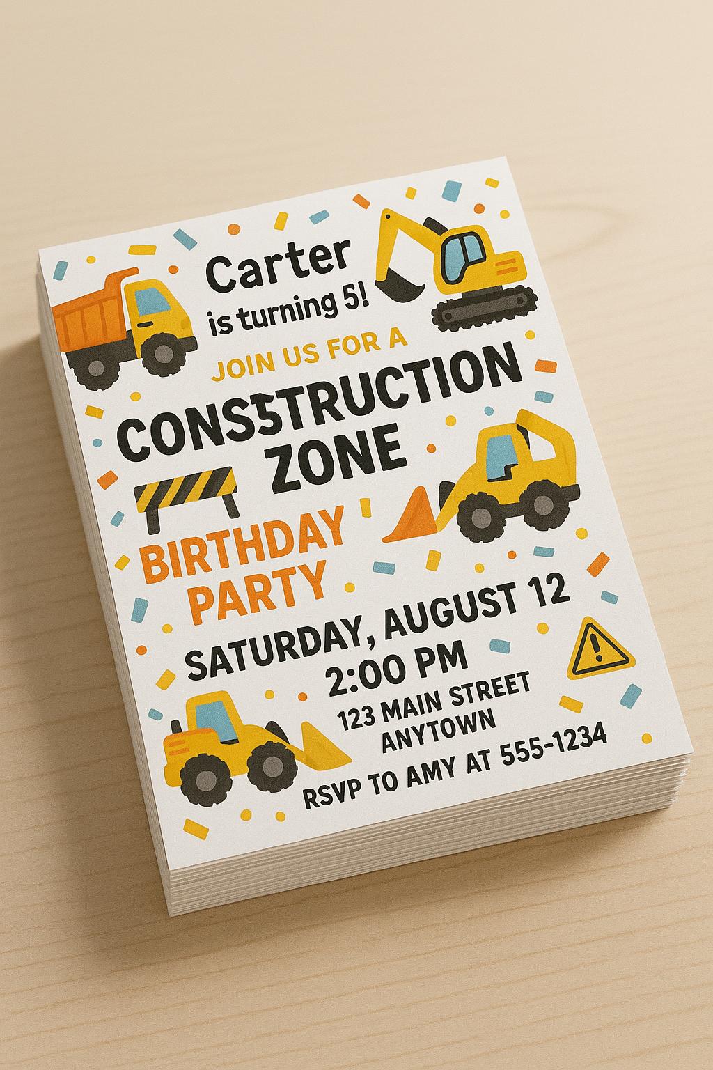 Construction Zone Birthday Invitation | Editable Canva Template | Dump Truck Party Invite