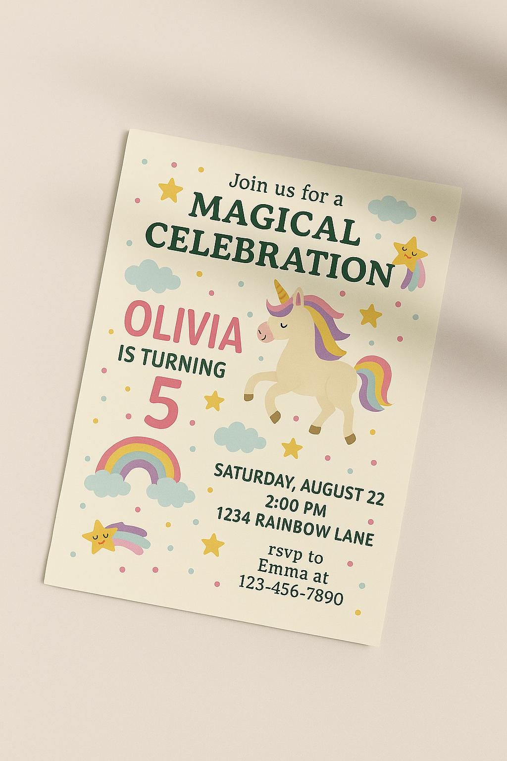 Unicorn Birthday Invitation | Rainbow Party, Editable Template (Digital Download)