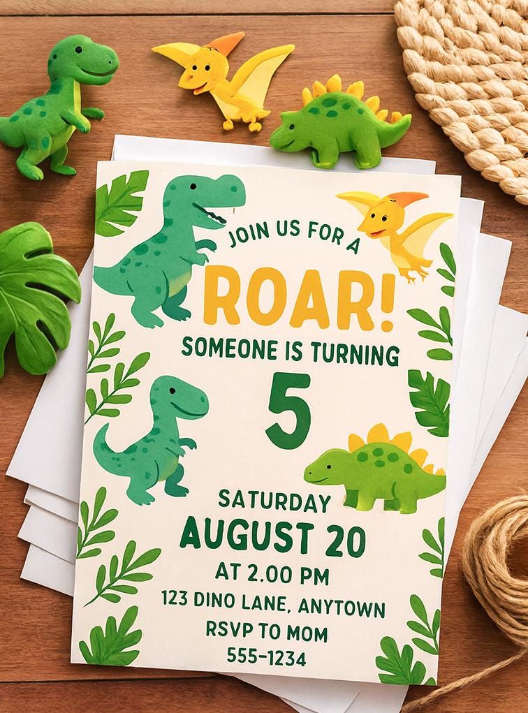 Dinosaur Birthday Invitation | Editable Canva Template | Printable Digital Download