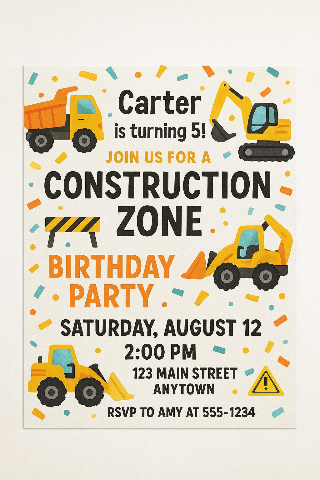Construction Zone Birthday Invitation | Editable Canva Template | Dump Truck Party Invite