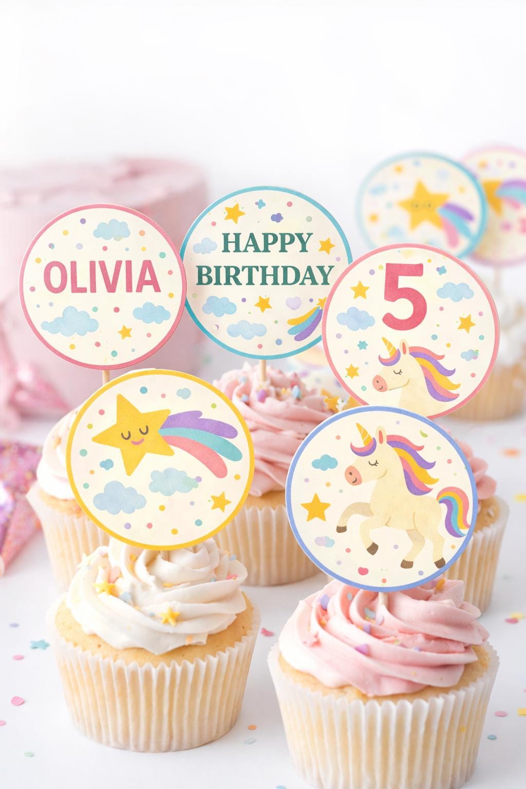 Unicorn Birthday Cupcake Toppers | Magical Party | Editable Canva | Printable Party Decor