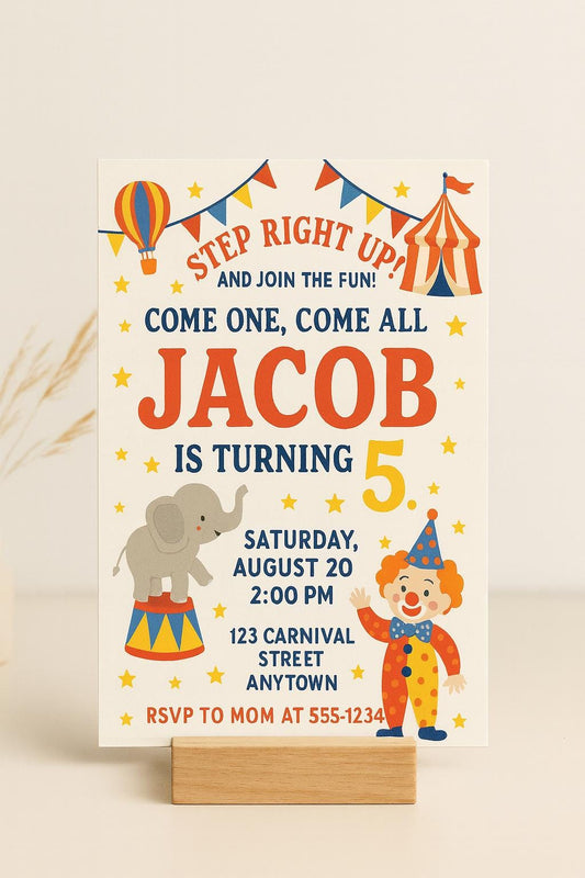 Circus Carnival Birthday Invitation | Editable Canva Template | Big Top Party Invite