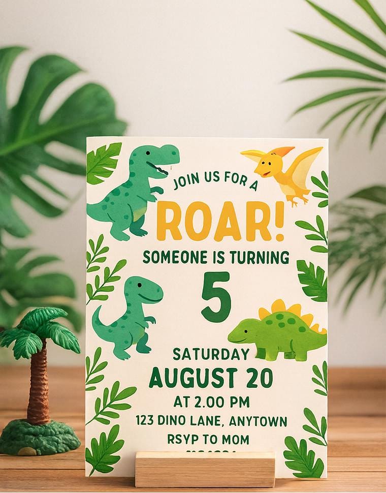 Dinosaur Birthday Invitation | Editable Canva Template | Printable Digital Download