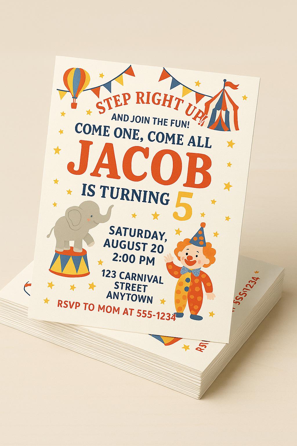 Circus Carnival Birthday Invitation | Editable Canva Template | Big Top Party Invite